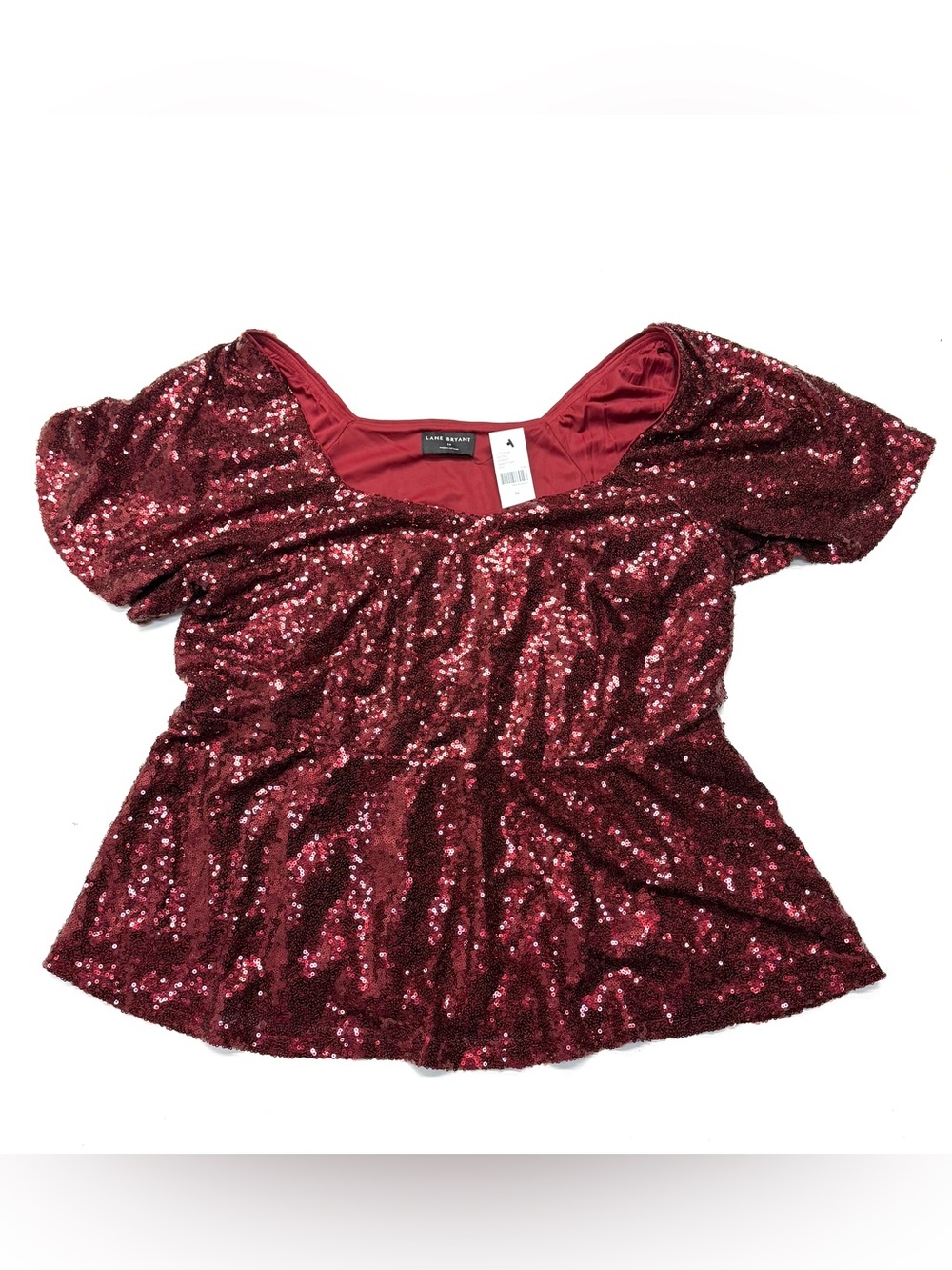 NWT Lane Bryant Red Sequin Short Sleeve Scoop Neck Top Party
